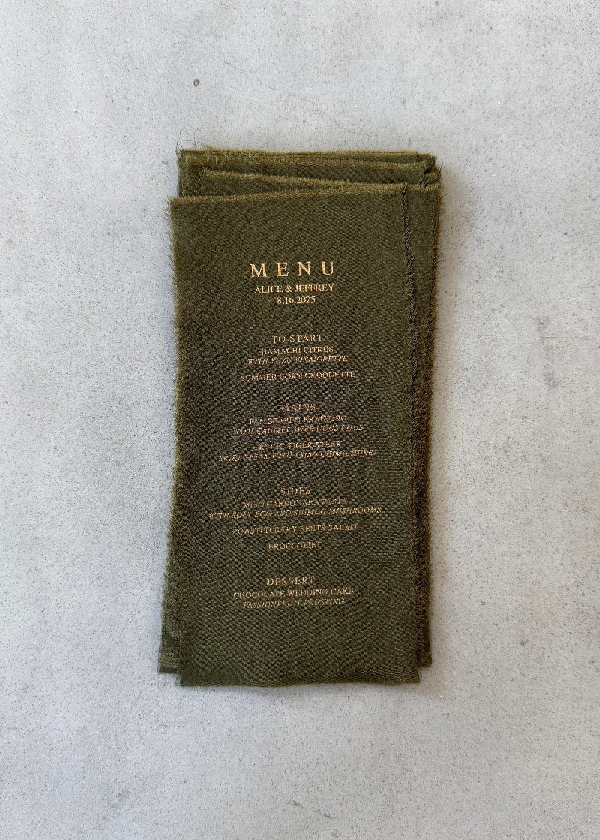 Silk Fabric Wedding Menus [Custom]