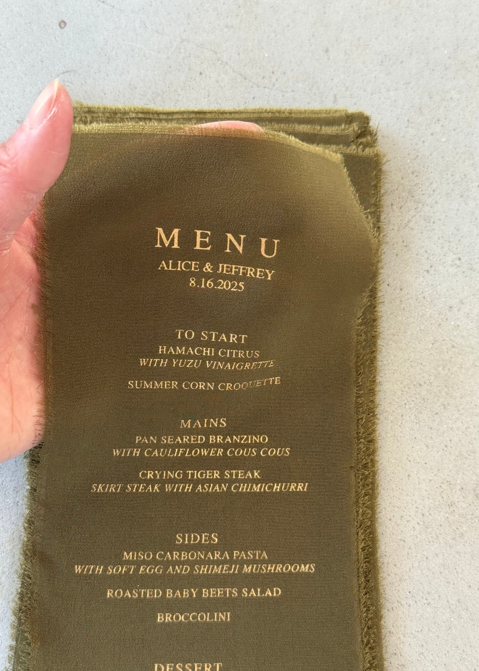 Silk Fabric Wedding Menus [Custom]