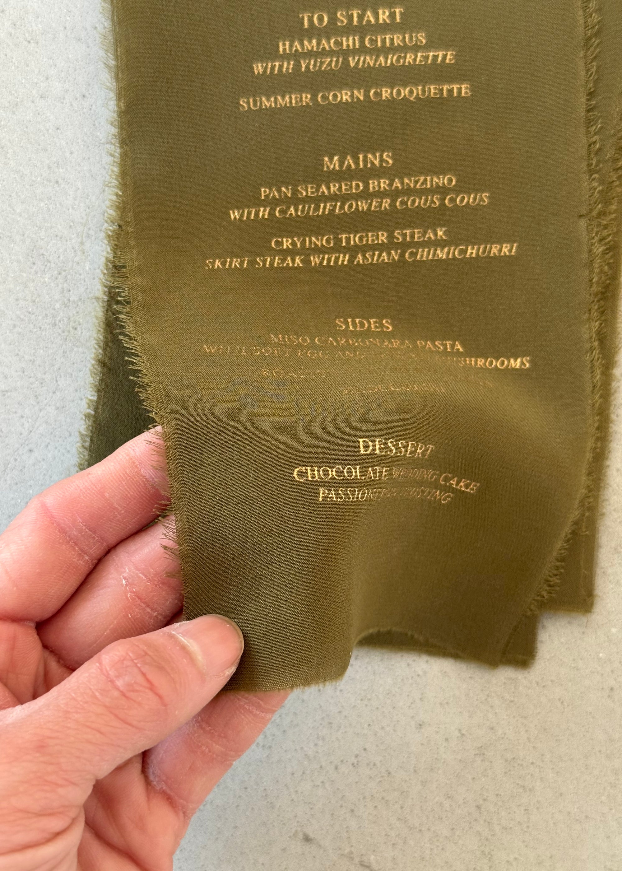 Silk Fabric Wedding Menus [Custom]