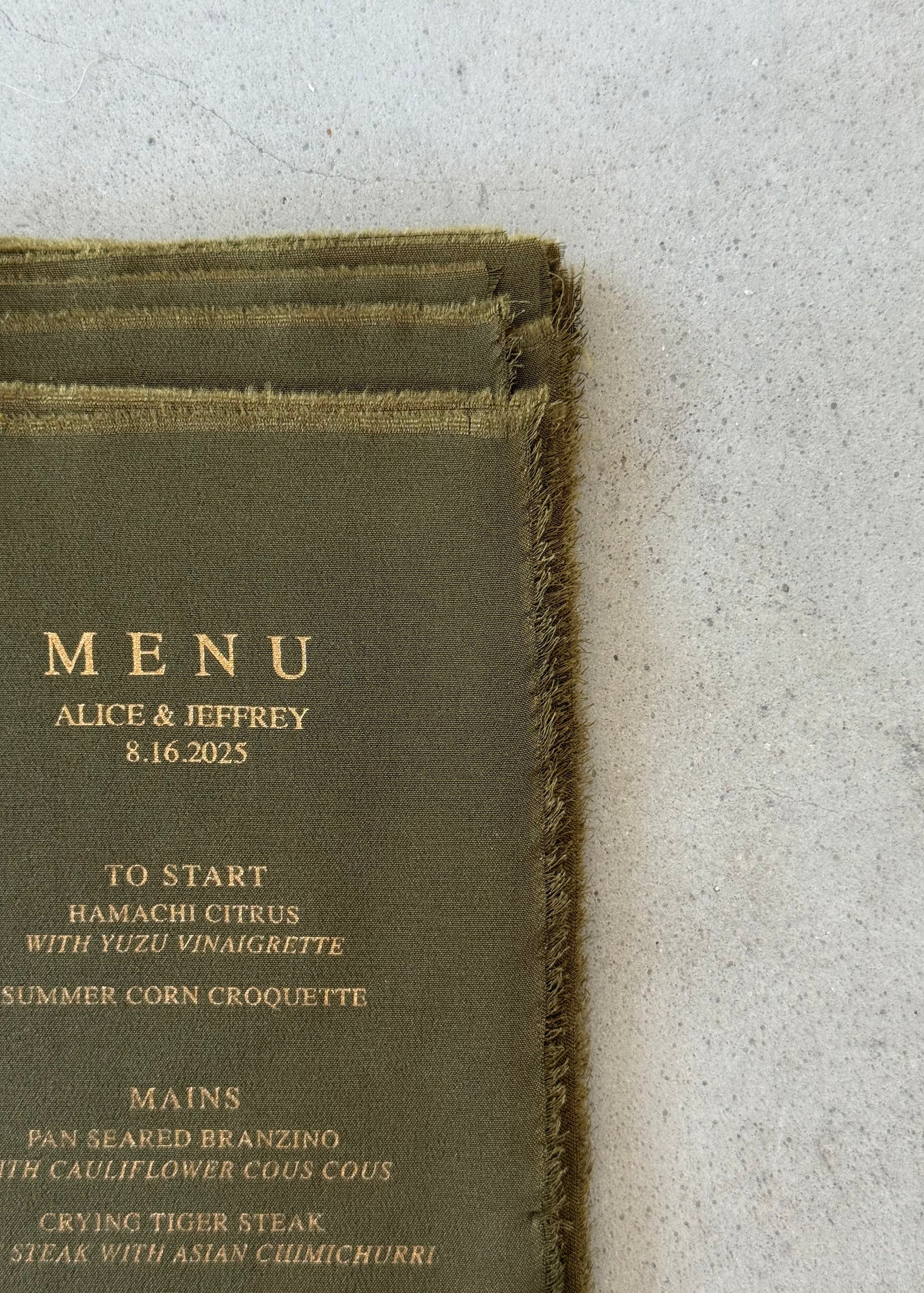 Silk Fabric Wedding Menus [Custom]