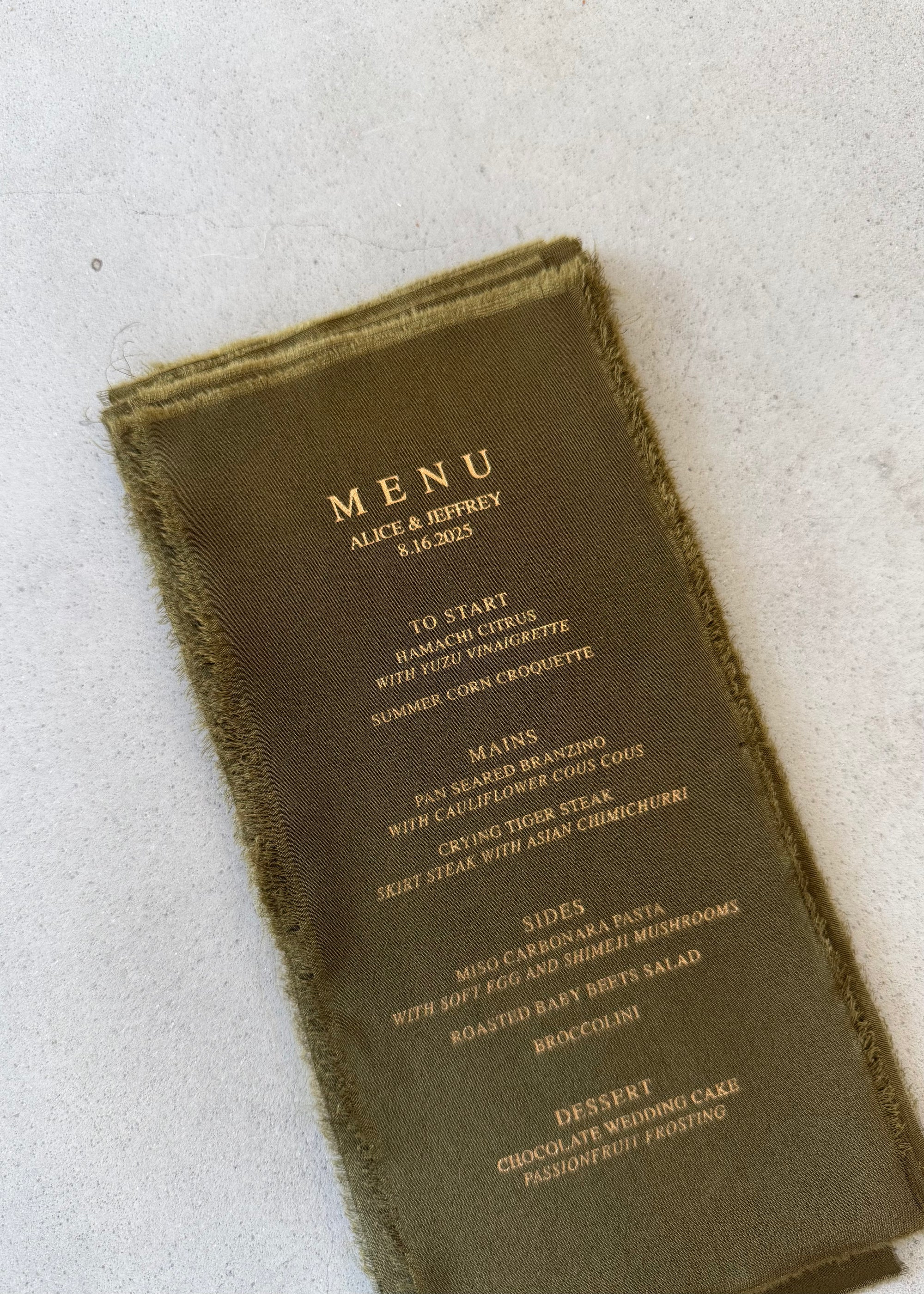 Silk Fabric Wedding Menus [Custom]