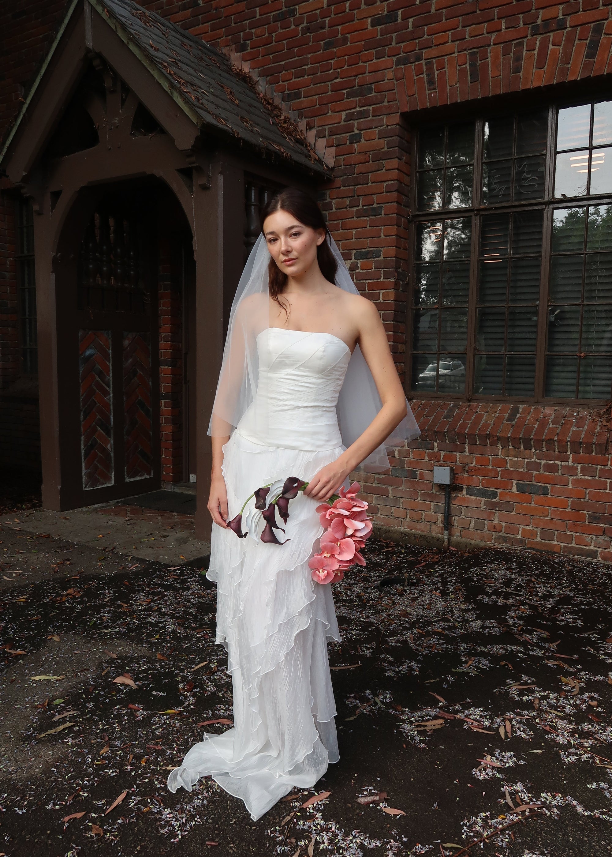 Curved Faux Bridal Bouquet in Mauve